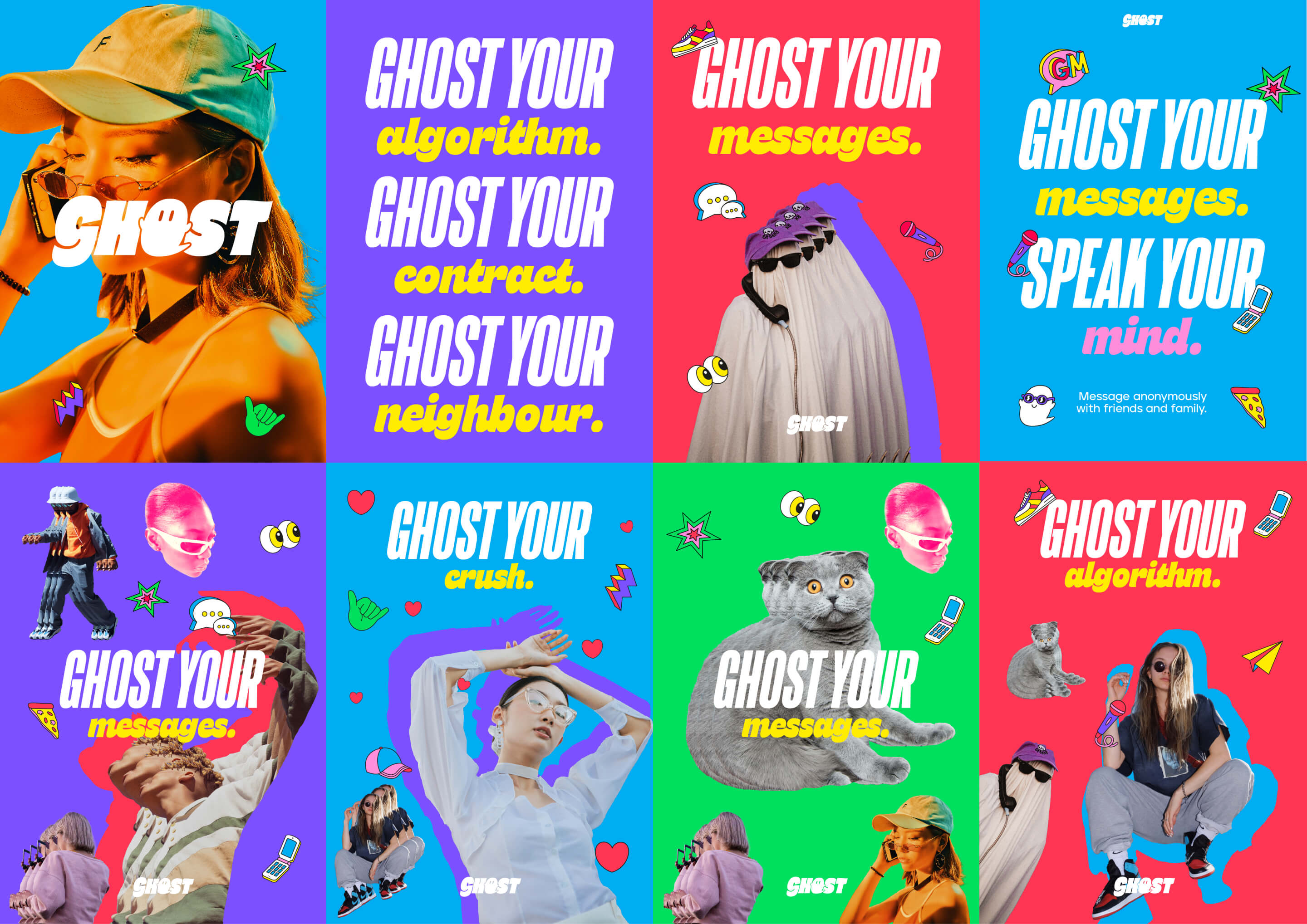 Ghost Messaging App - Branding poster grid