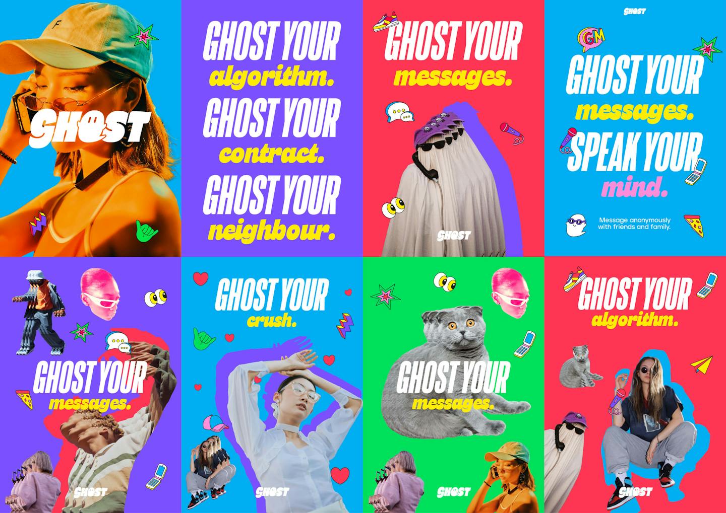 Ghost Messaging App - Branding poster grid