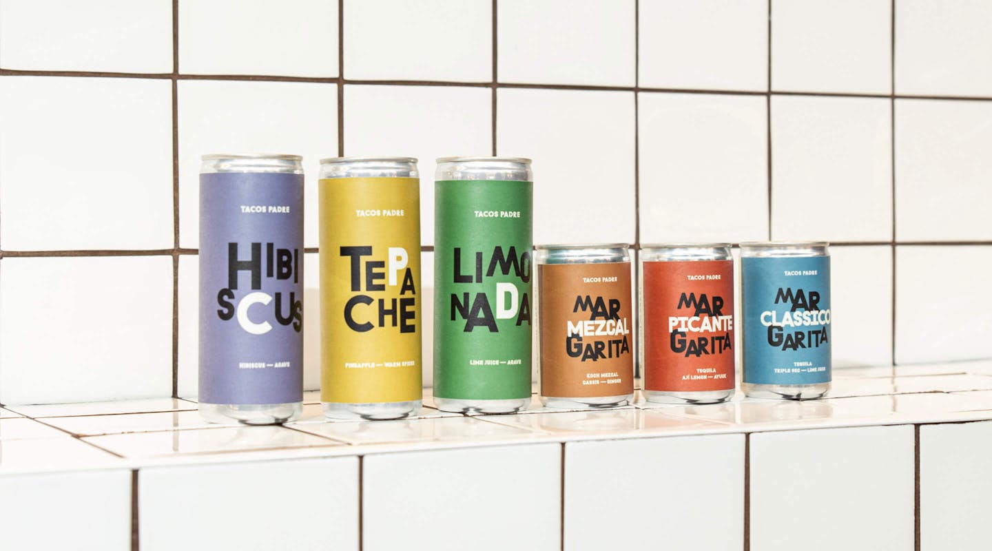 Tacos Padre margarita cocktails and mexican drinks in cans