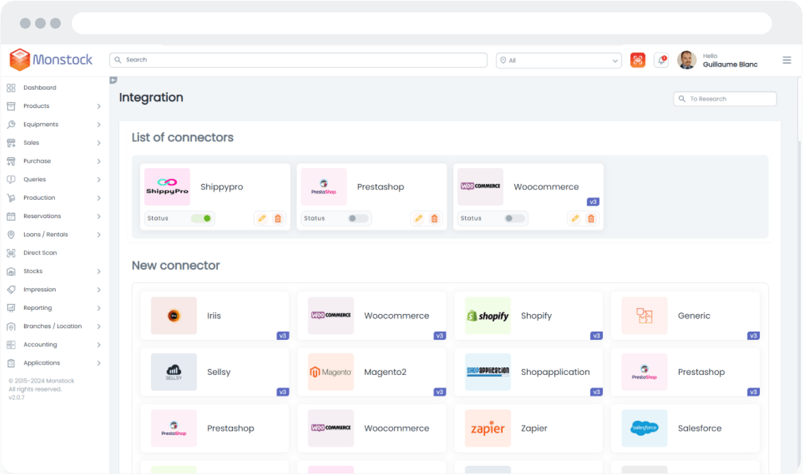 Dashboard to manage integrations