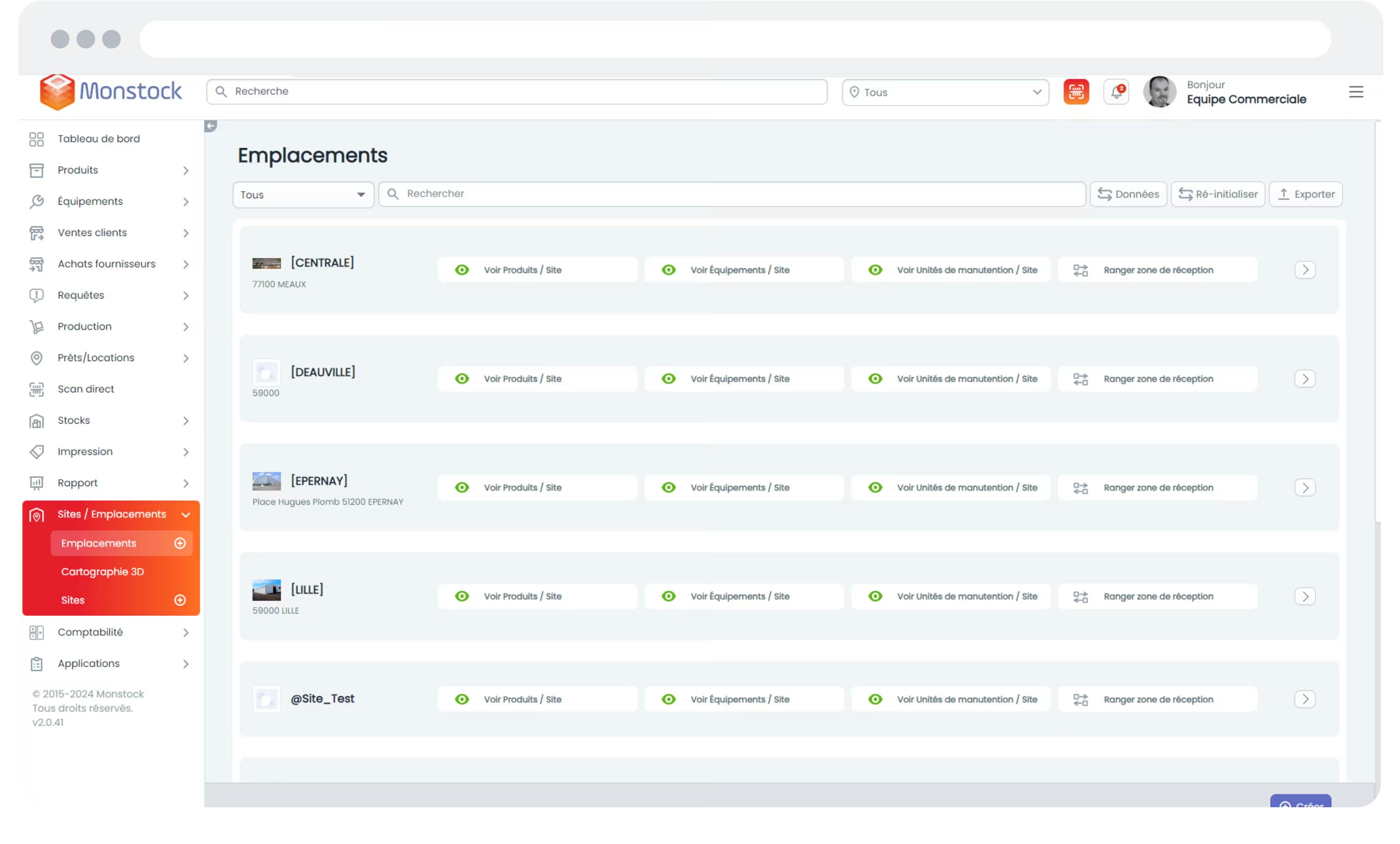 Screen Liste Emplacement