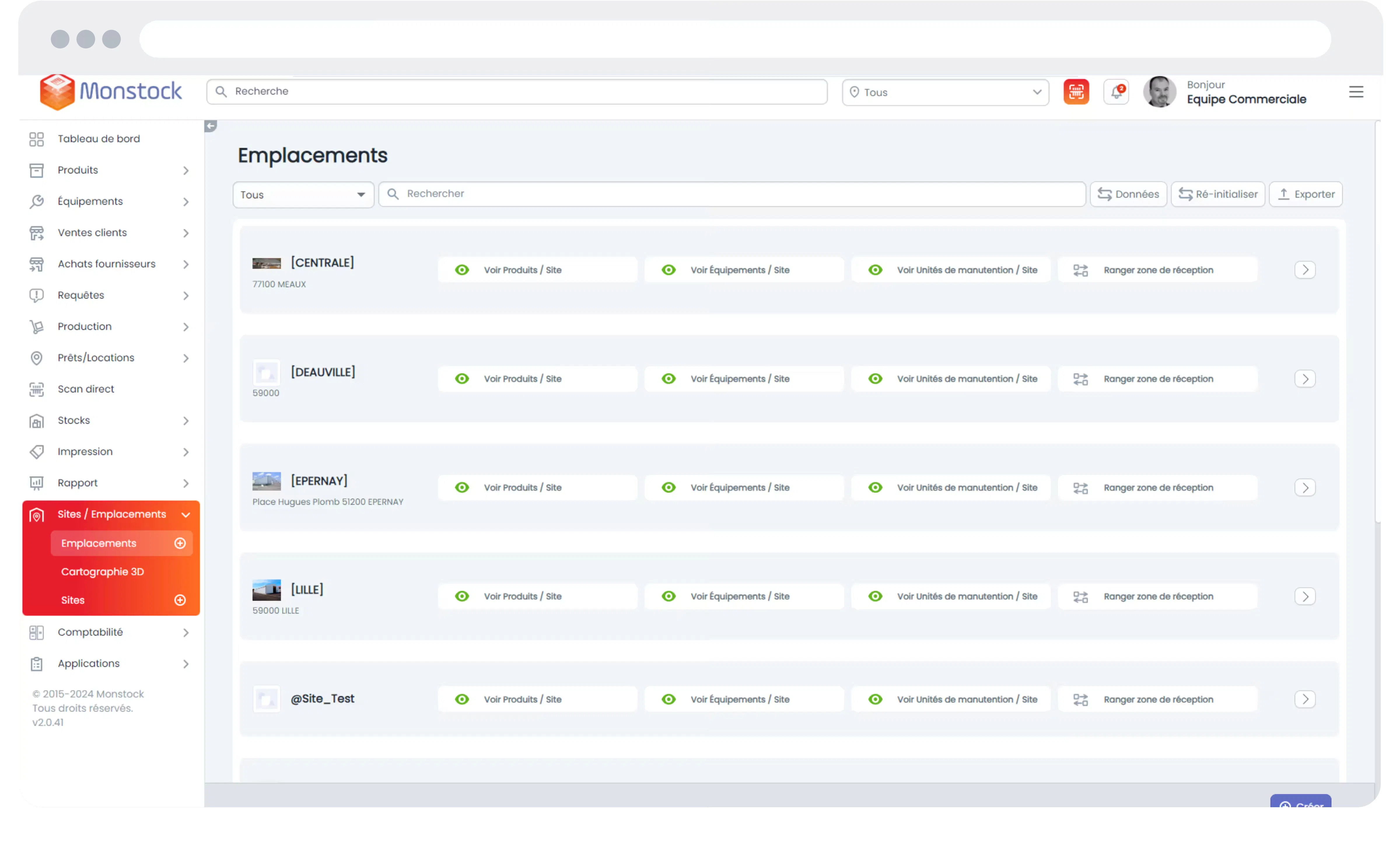 Screen Liste Emplacement