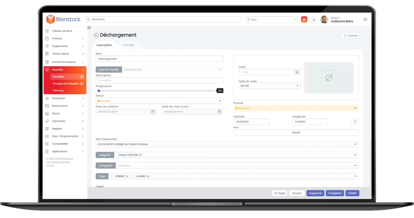 Mockup Gestion de Requêtes et Ordre de Travail