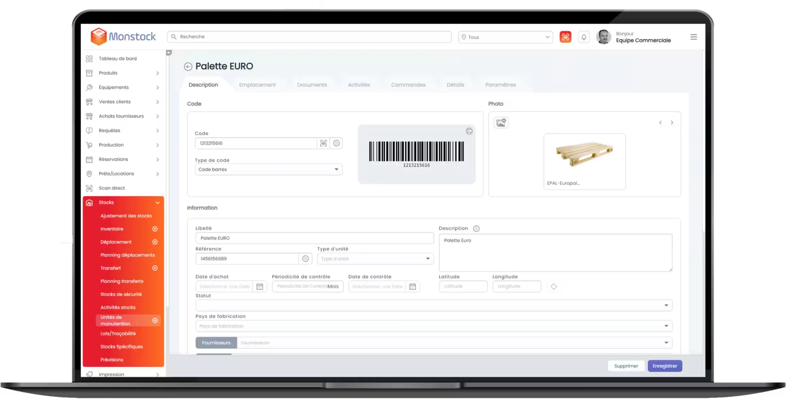 Gestion des unités de manutention