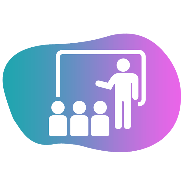 teacher and students icon on gradient background