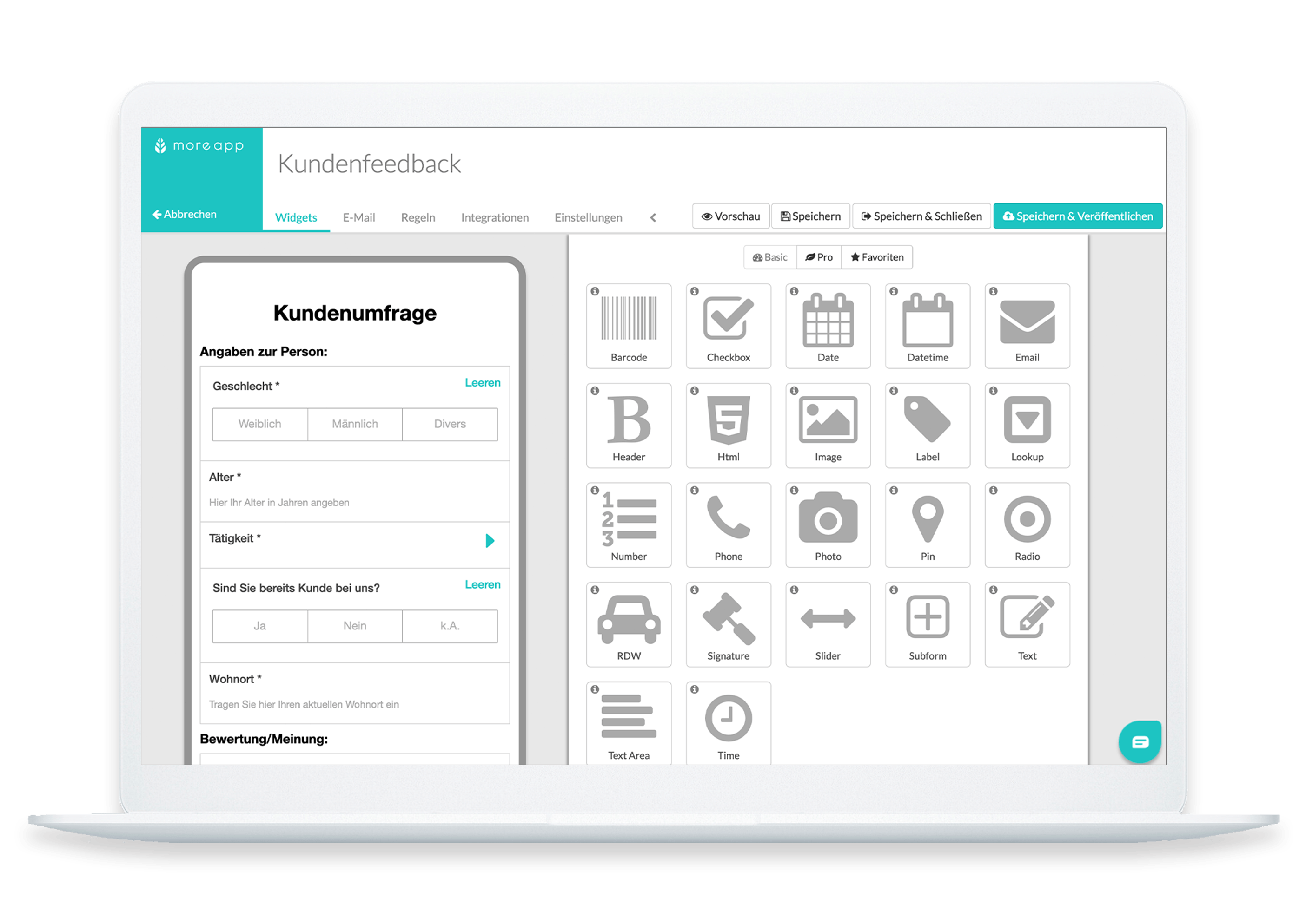 MoreApp Plattform Kundenfeedback-Formular