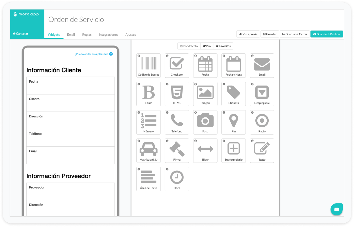 Plantilla MoreApp: Orden de Servicio