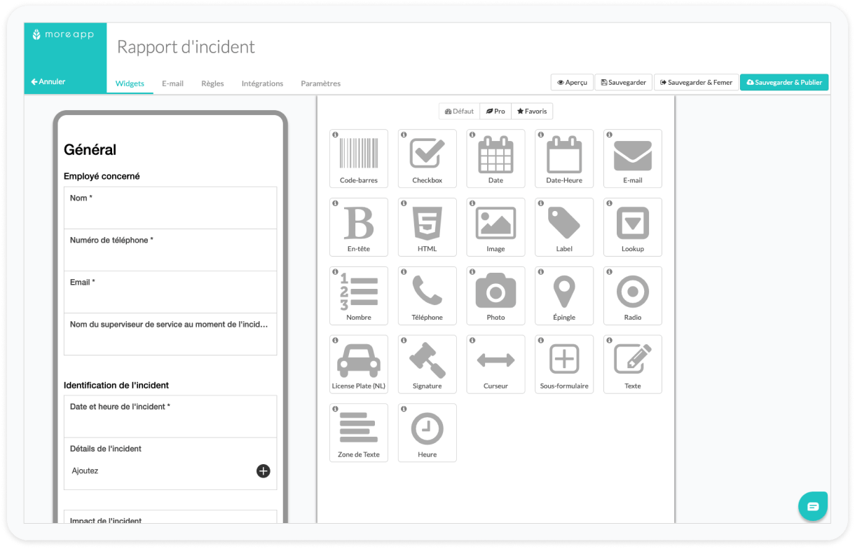 Modèle Rapport d'Incident MoreApp