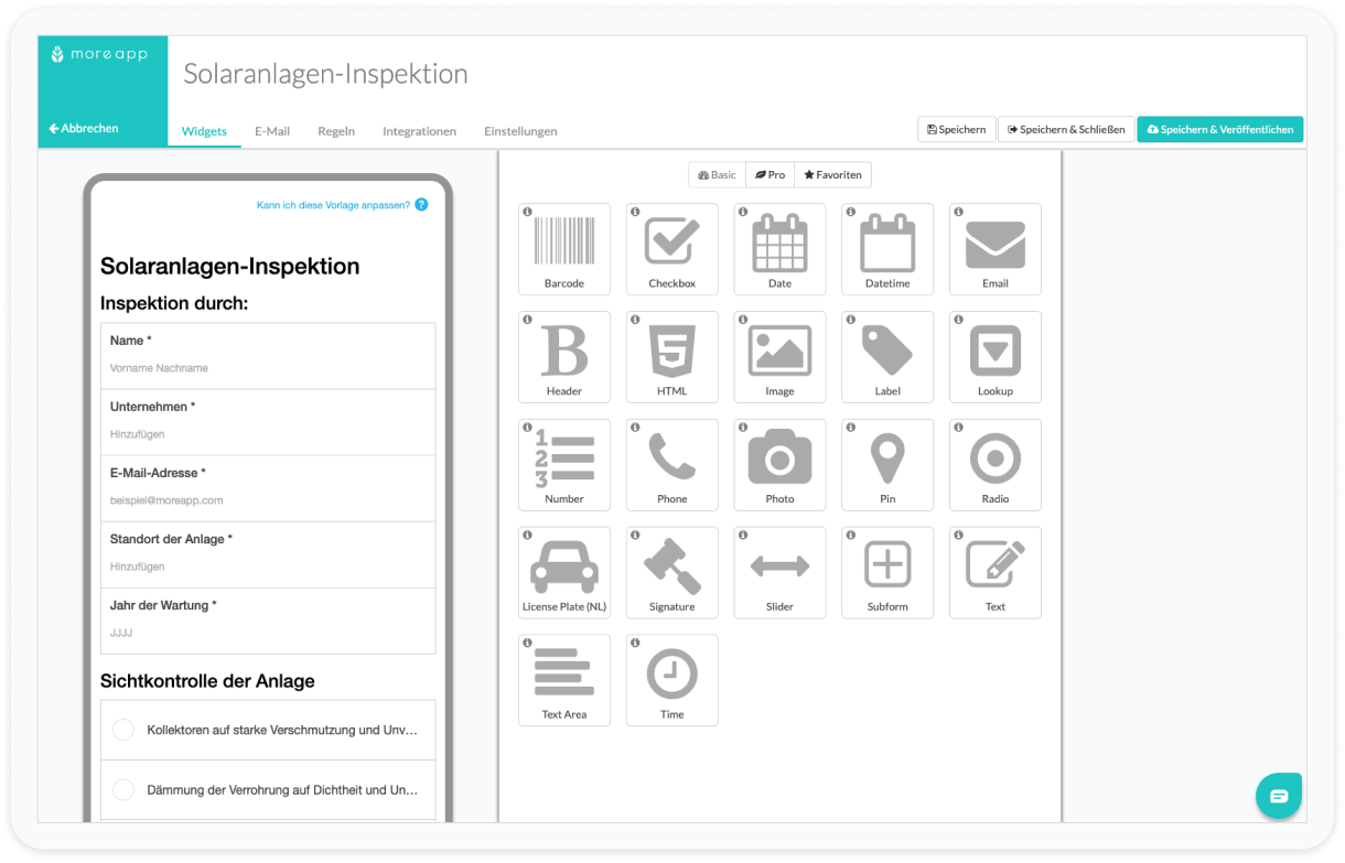 MoreApps Solaranlagen-Inspektionsvorlage