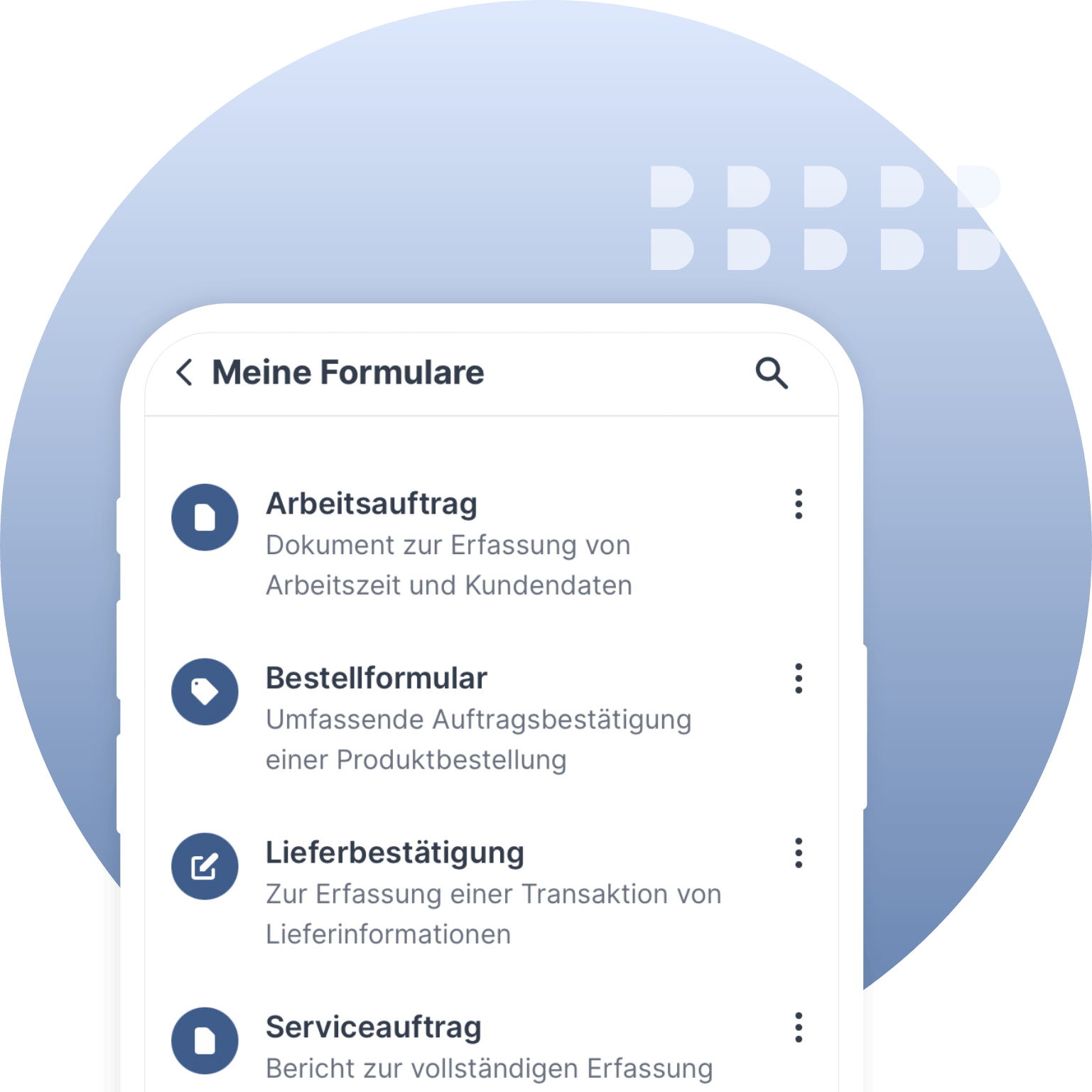 Vorgefertigte Formularvorlagen in der App von MoreApp