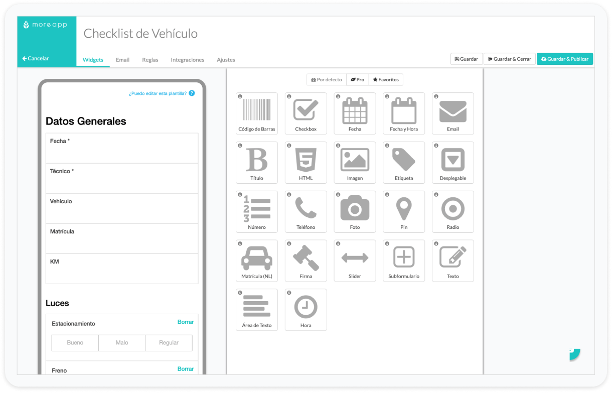 Checklist de Vehículo Formulario MoreApp