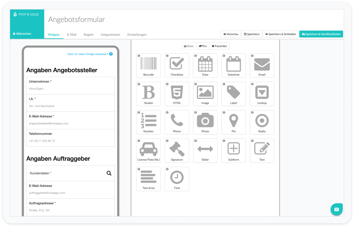 Form Builder Angebotsformular von MoreApp