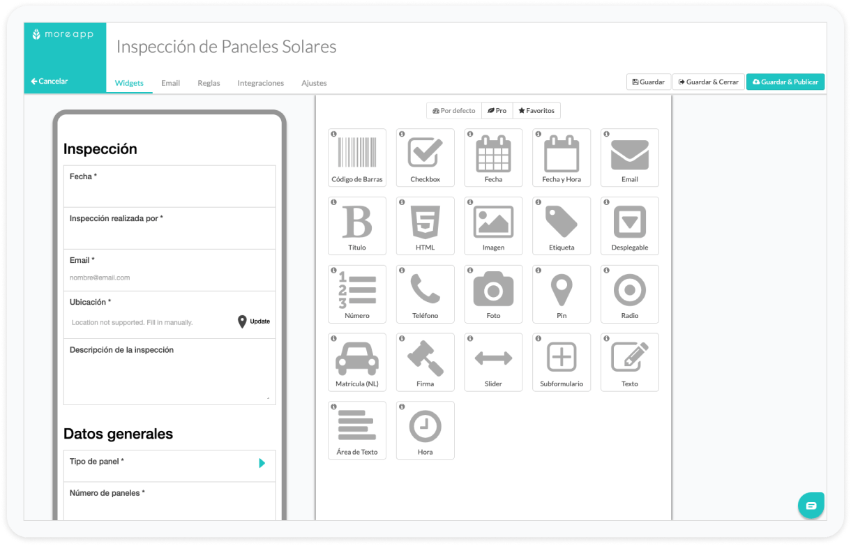Formulario Inspección de Paneles Solares MoreApp
