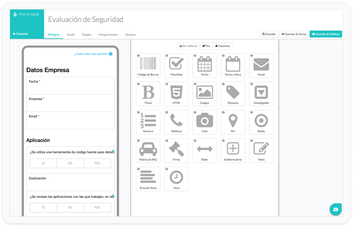 MoreApp Formulario Evaluación de Seguridad