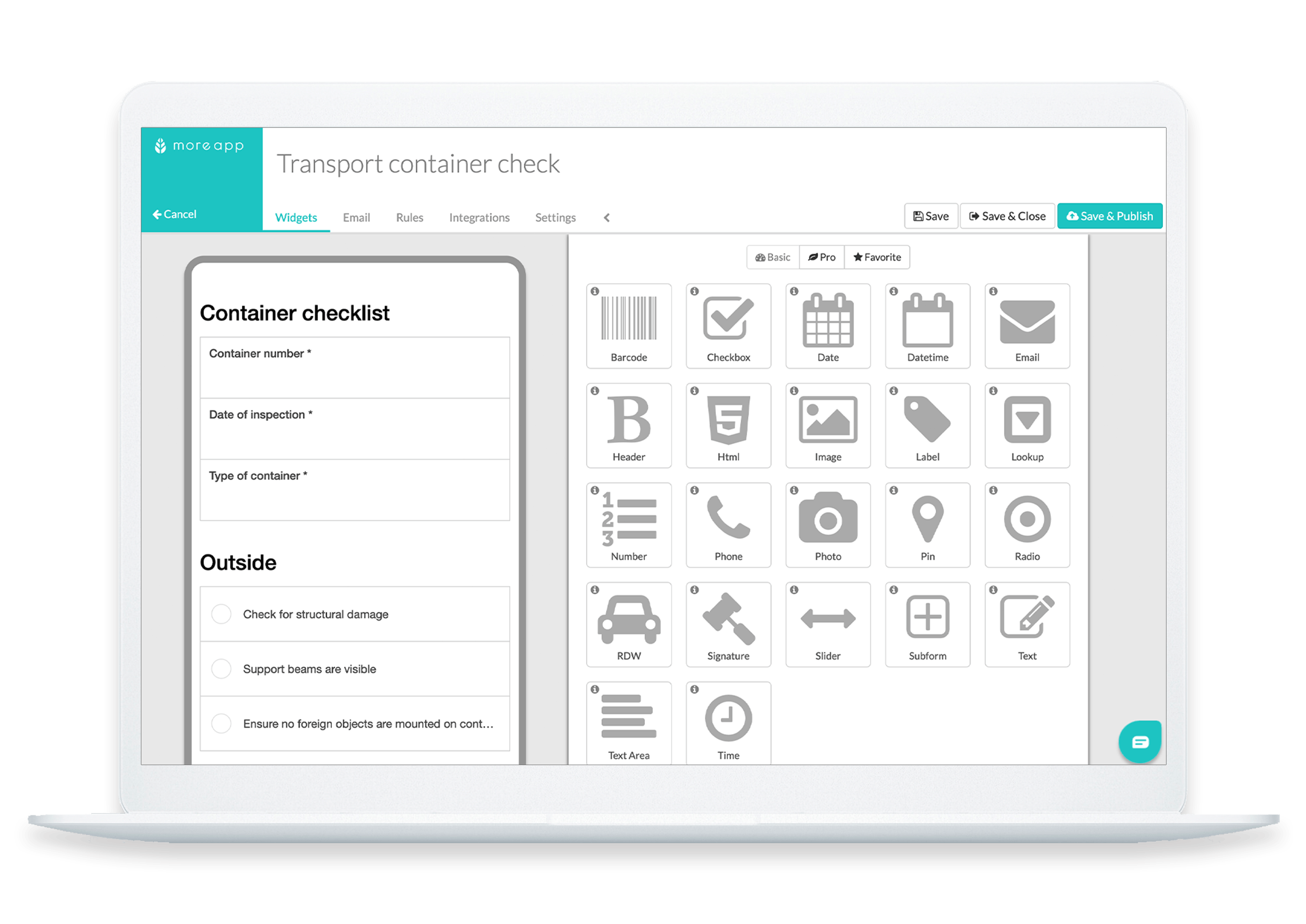 MoreApp Platform Transport Container Check App