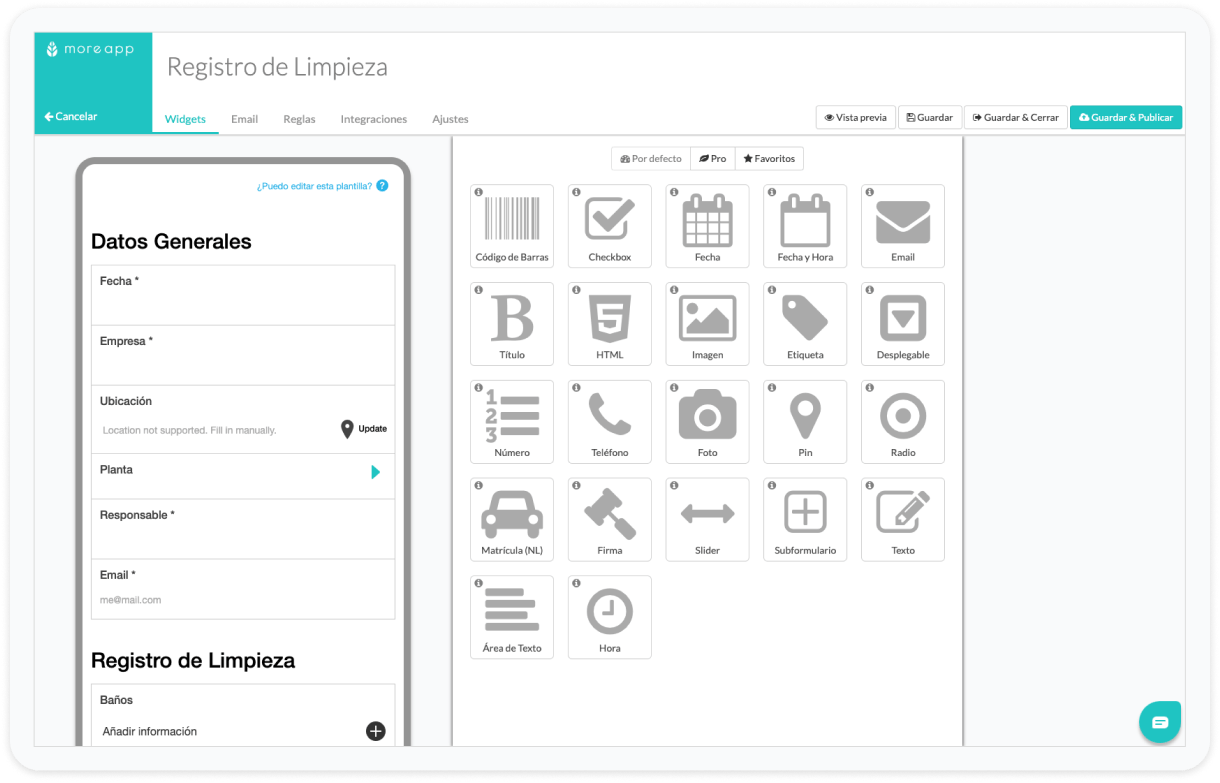 Formulario MoreApp de Registro de Limpieza