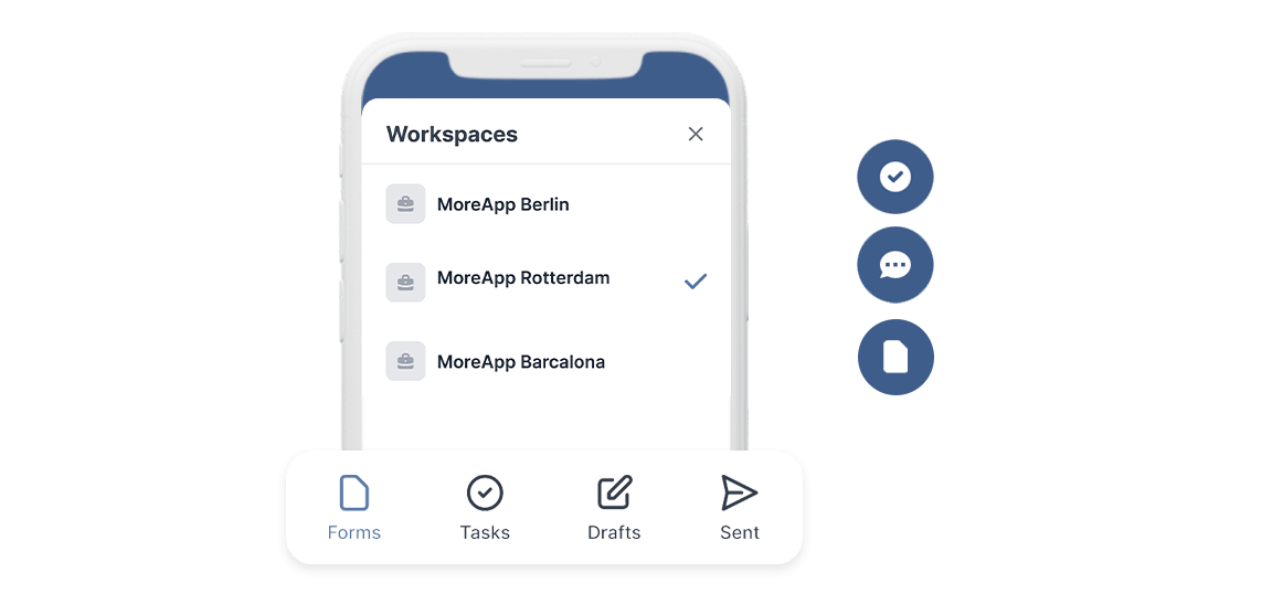 Arbeitsbereiche in der neuen MoreApp-App