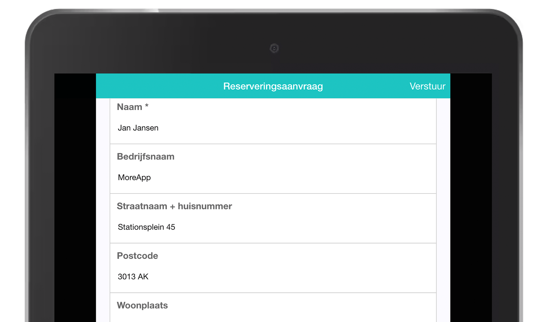 MoreApp Reserveringsaanvraag formulier app
