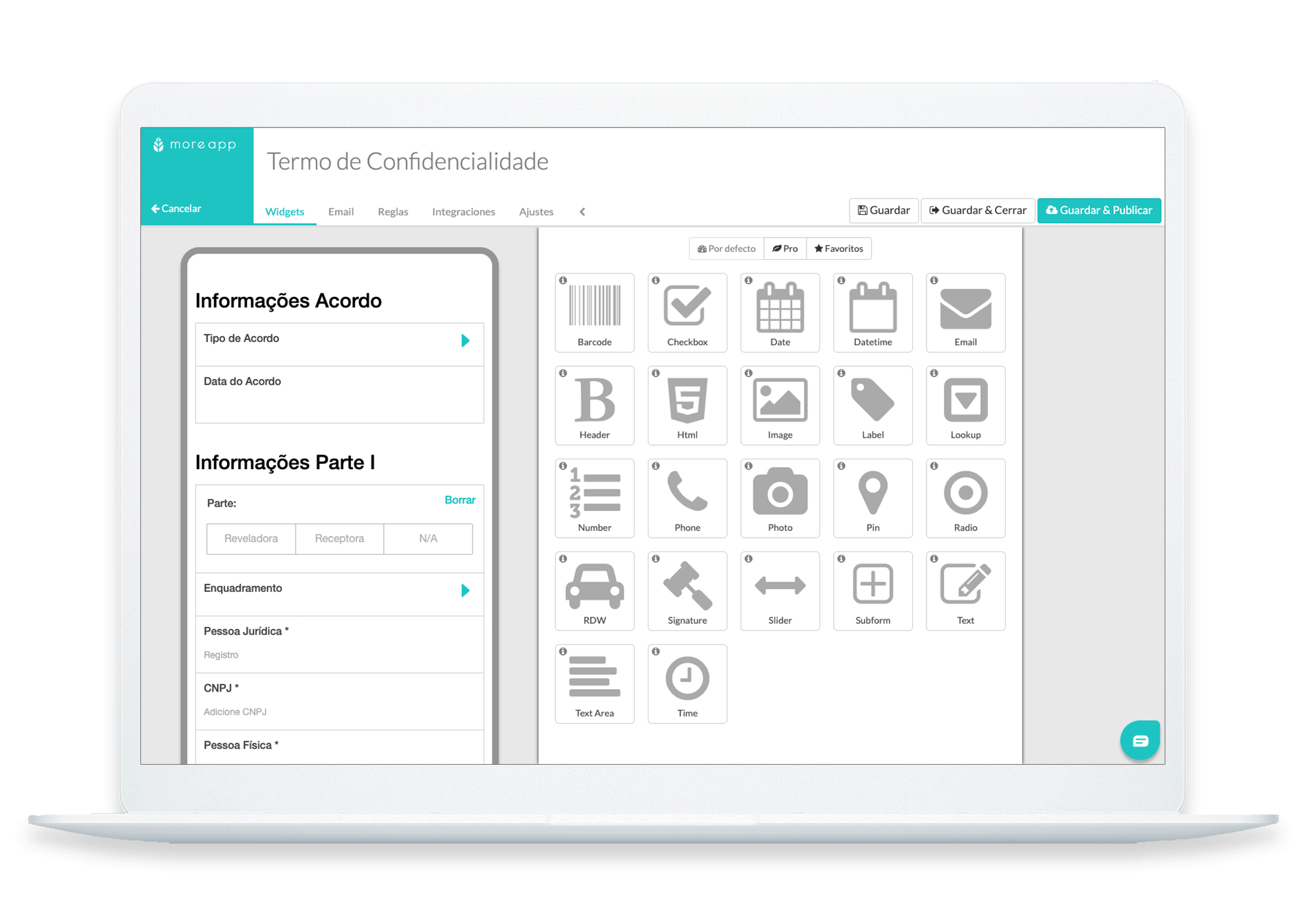 MoreApp Formulários Aplicativo de Termo de Confidencialidade