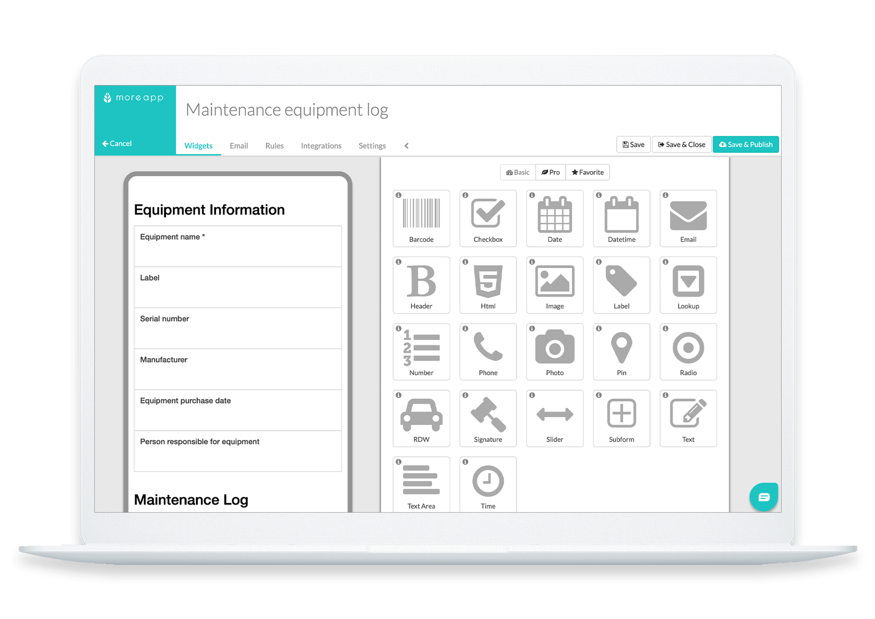 MoreApp Platform Maintenance Equipment Log App