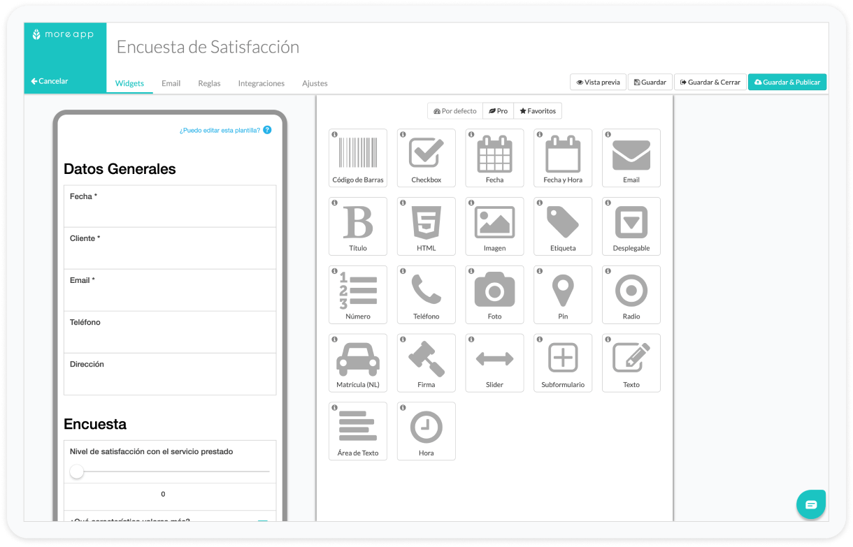 Formulario Encuesta de Satisfacción MoreApp