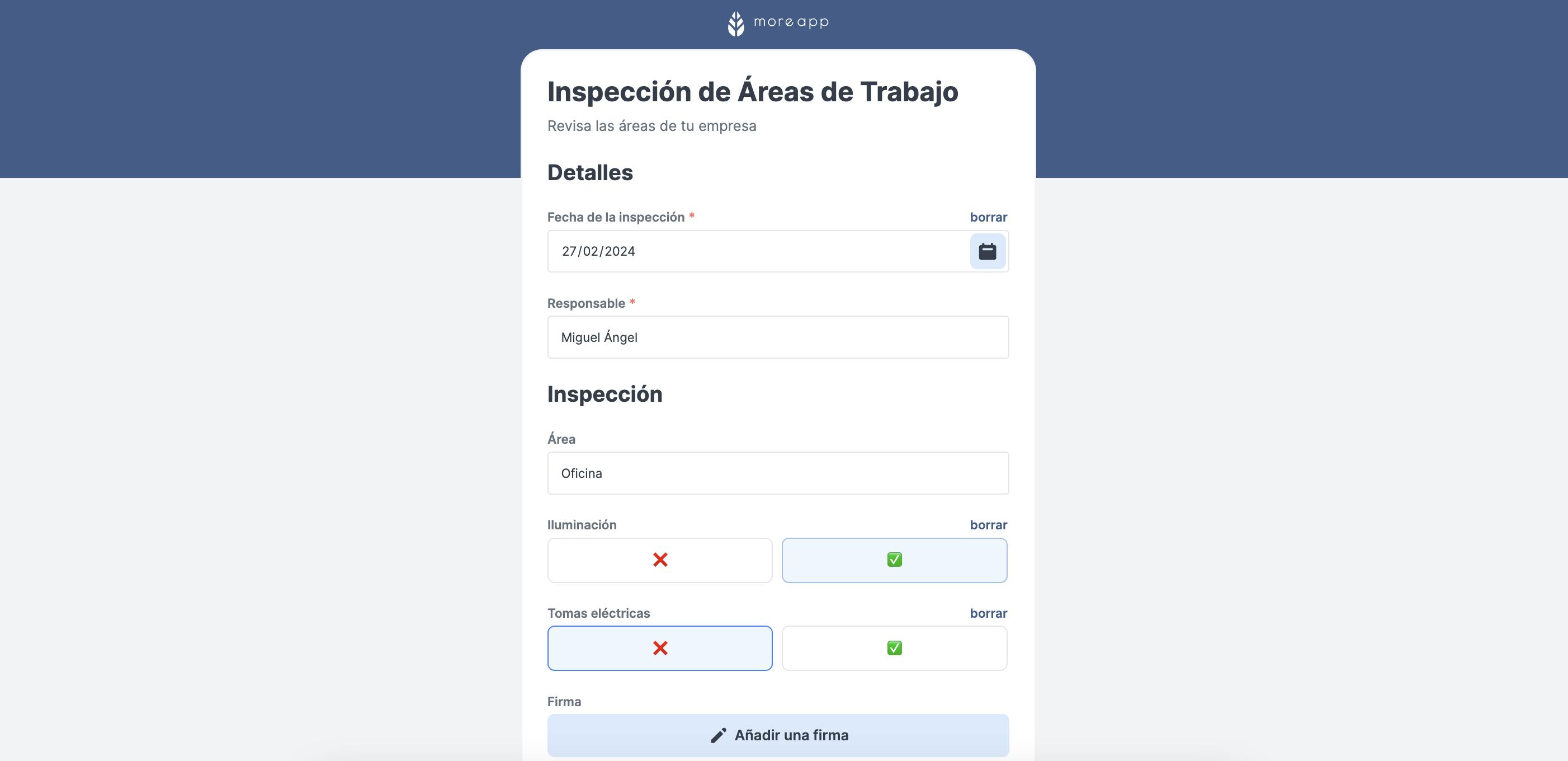 Formulario MoreApp Inspección de Área Trabajo