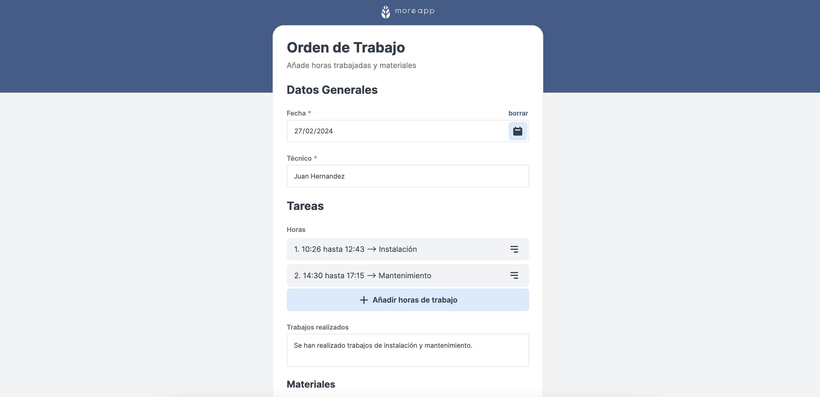 Formulario MoreApp Orden de Trabajo