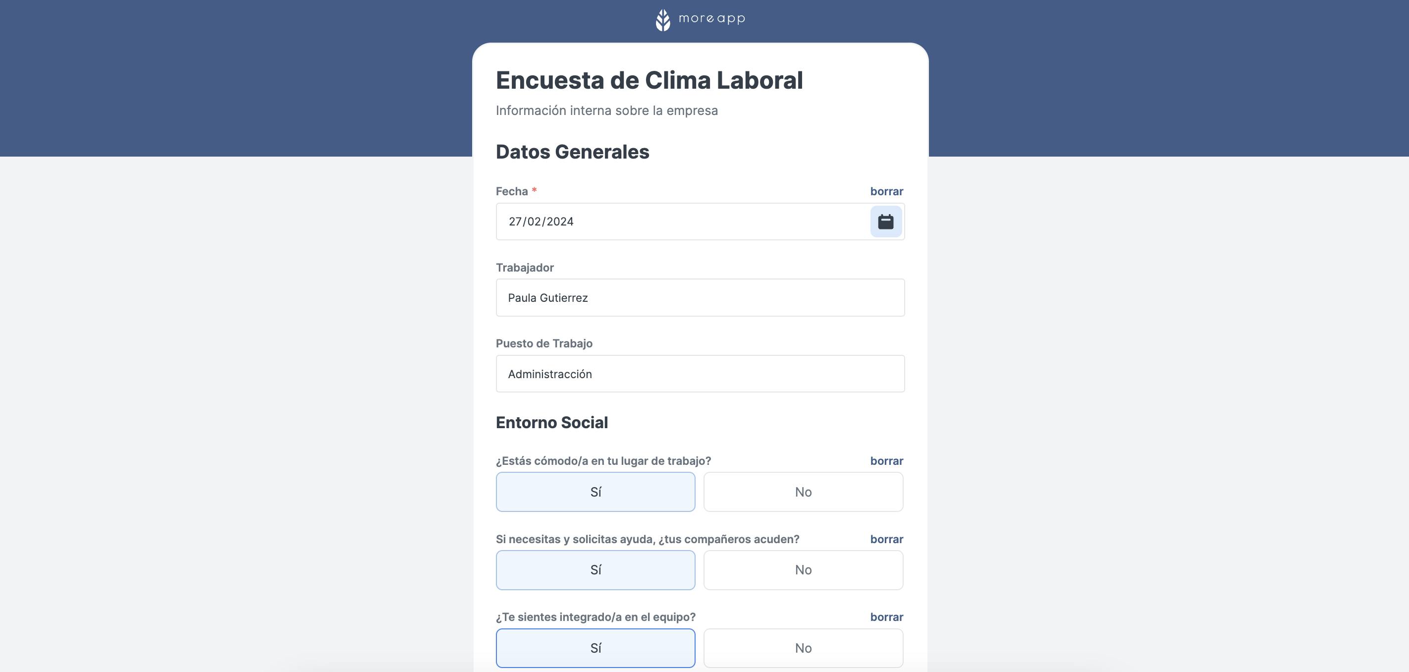 Formulario MoreApp Encuesta Clima Laboral