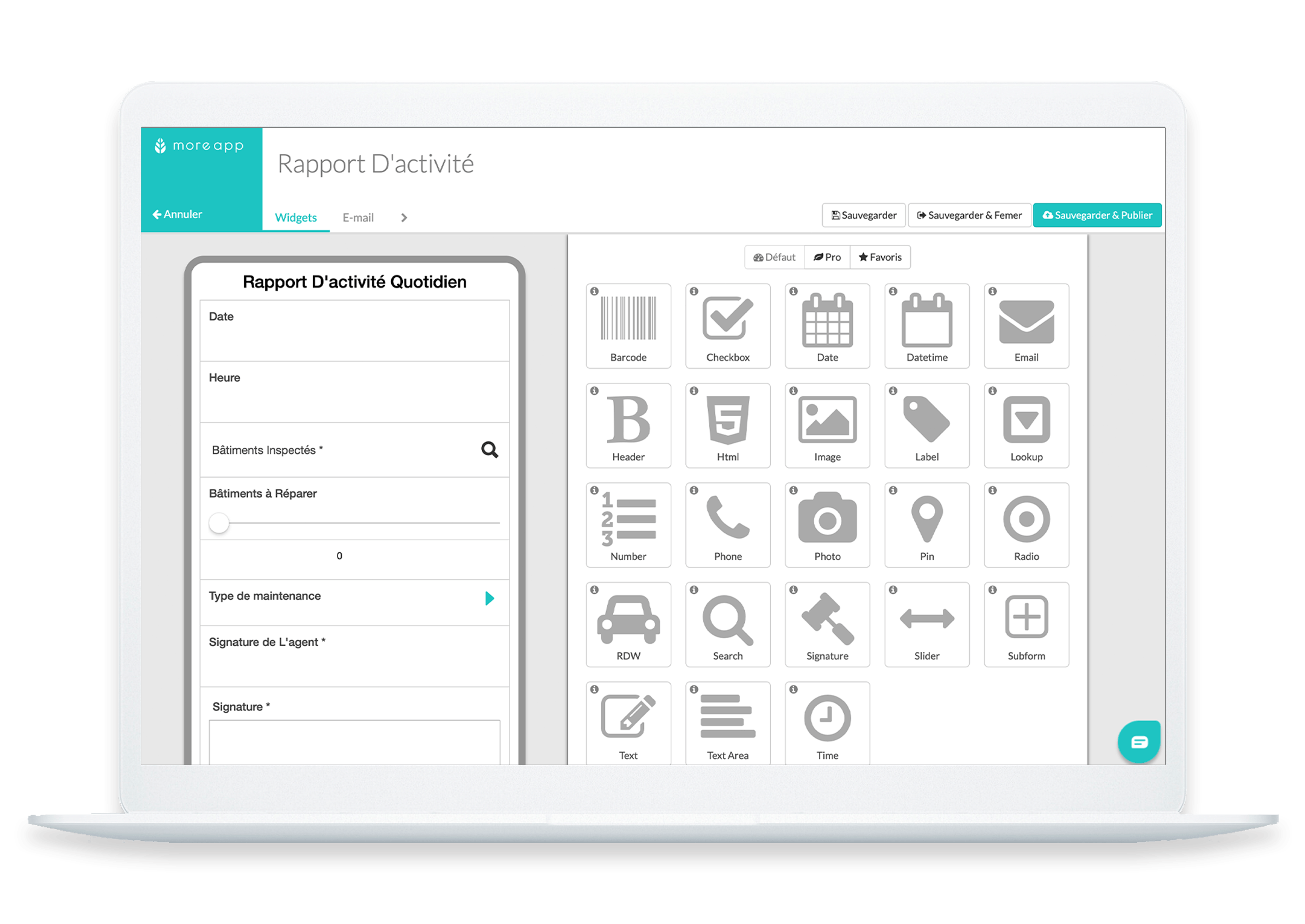 Créateur Formulaires Rapport d’Activité MoreApp