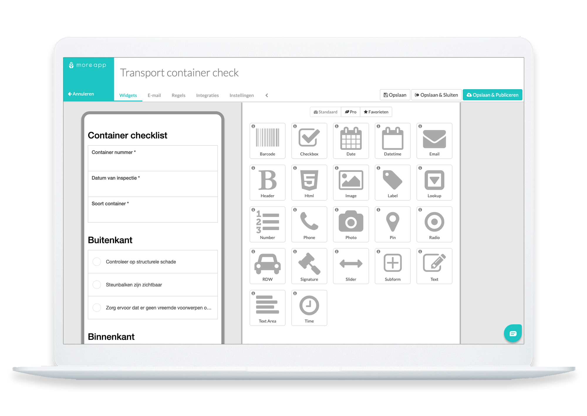 MoreApp Platform Transport Container Checklist