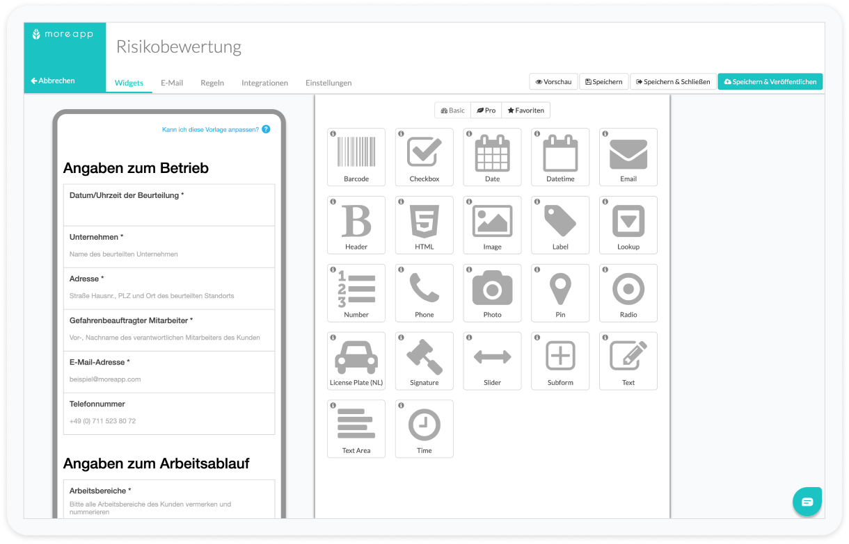 Risikobewertung Vorlage im Form Builder von MoreApp