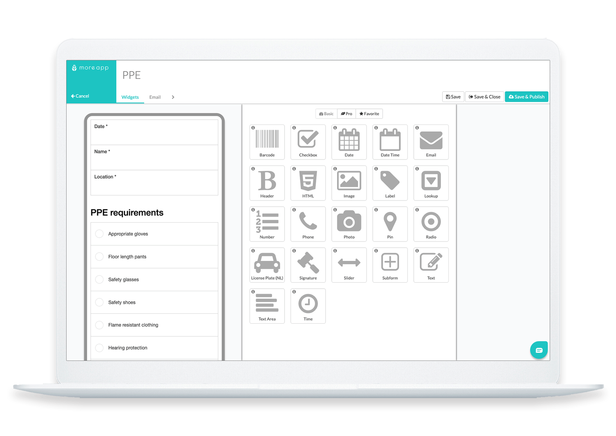 MoreApp Platform PPE checklist