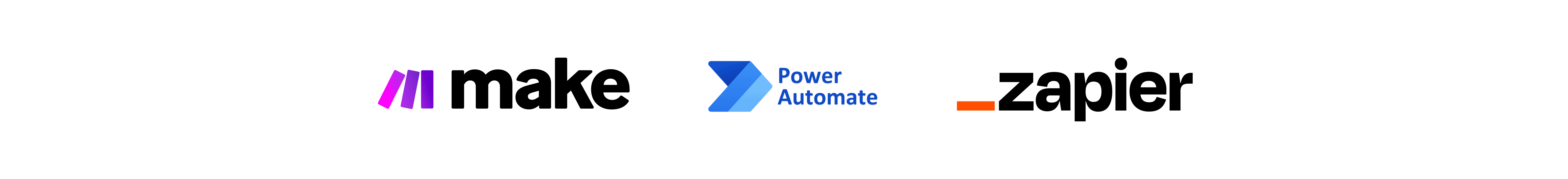 Integration logo's Make, Power Automate, Zapier