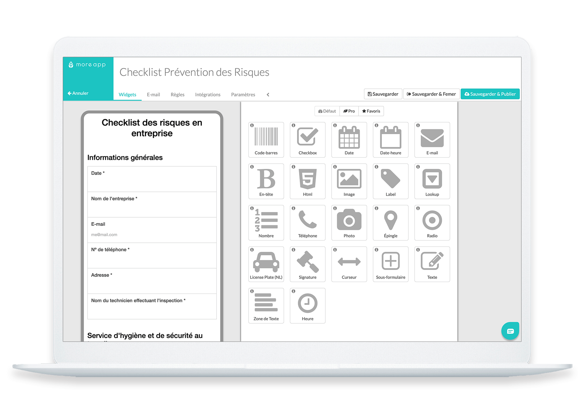 Créateur Formulaires Checklist Prévention Risques MoreApp