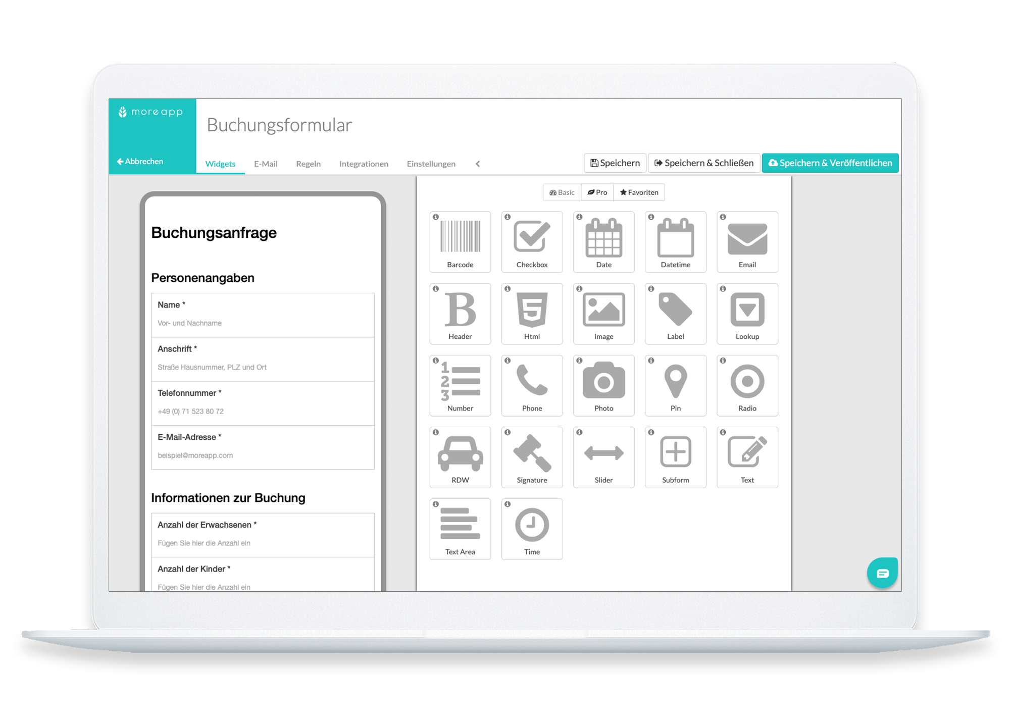 MoreApp-Plattform Buchungsformular