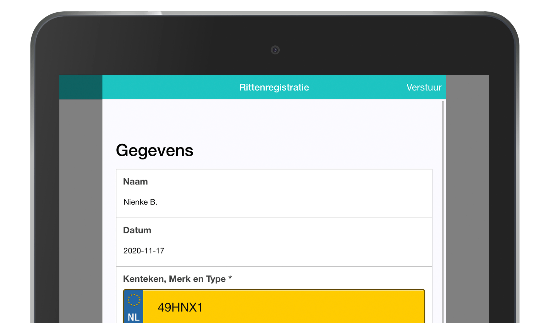 MoreApp kilometer registratie formulier