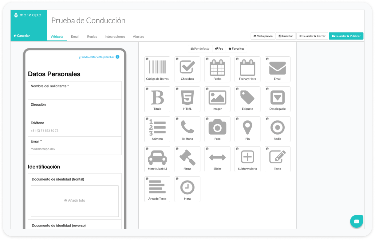 MoreApp Formulario: Prueba de Conducción