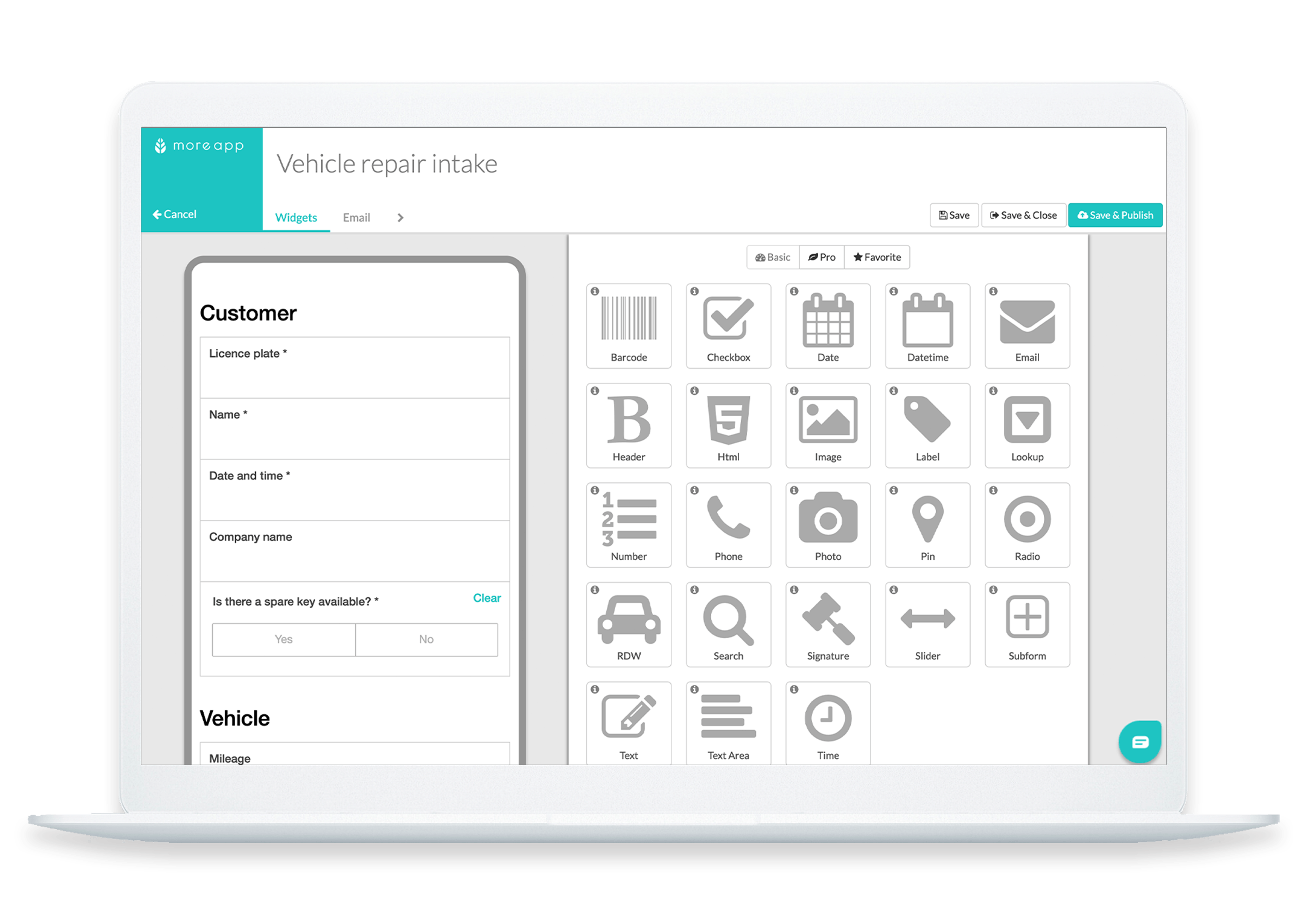 MoreApp Form Builder vehicle repair intake