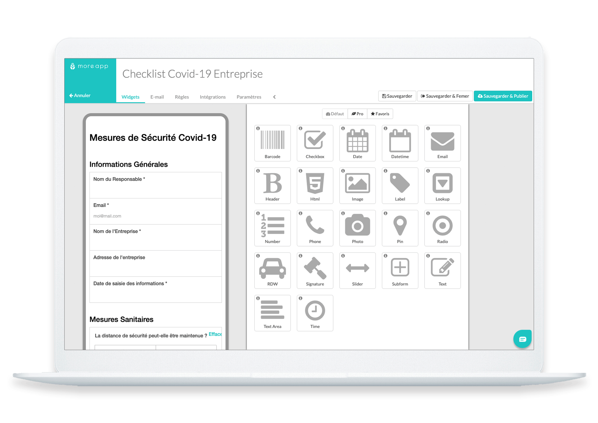 Créateur Formulaires Checklist Covid-19 Entreprises MoreApp