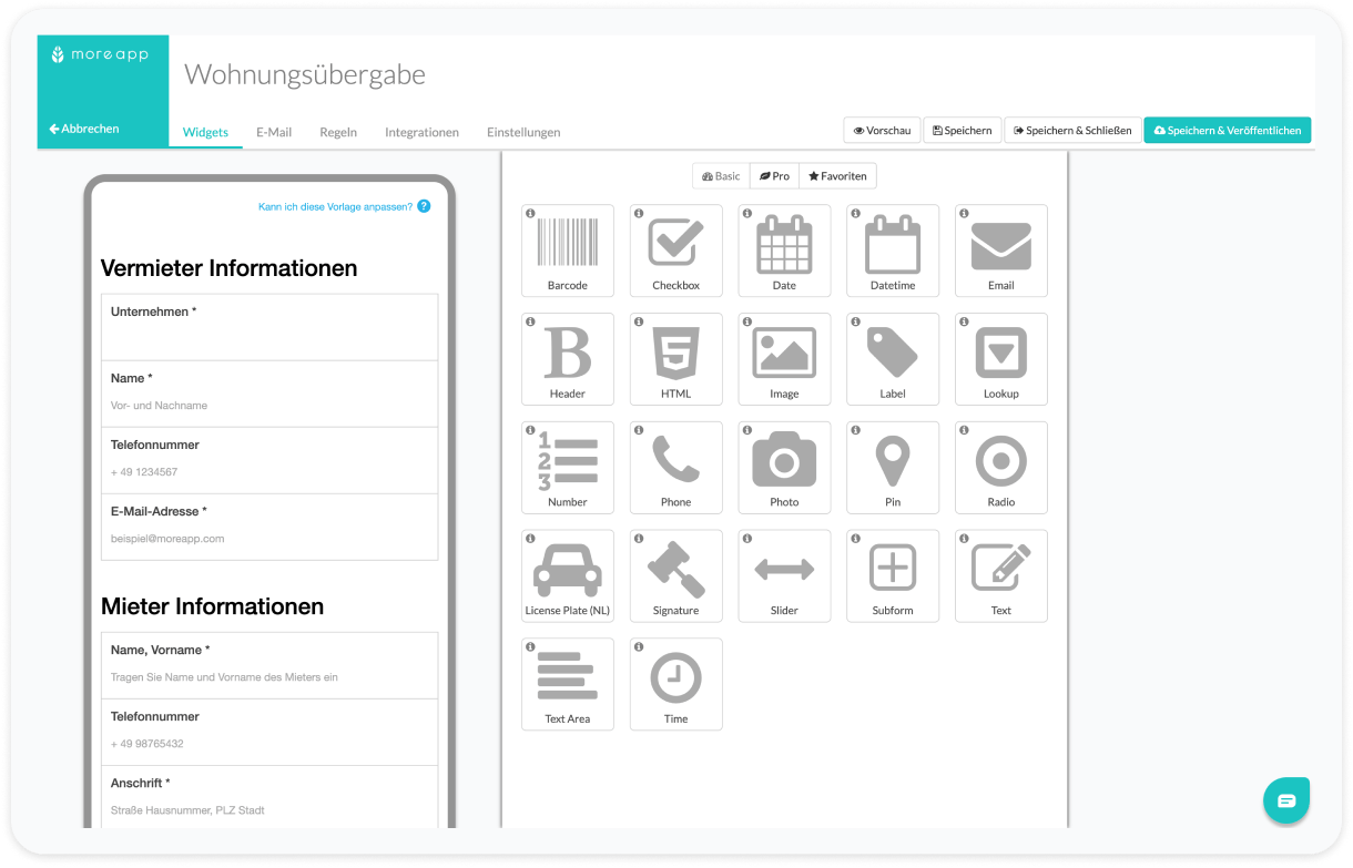 Wohnungsübergabe Vorlage im Form Builder von MoreApp