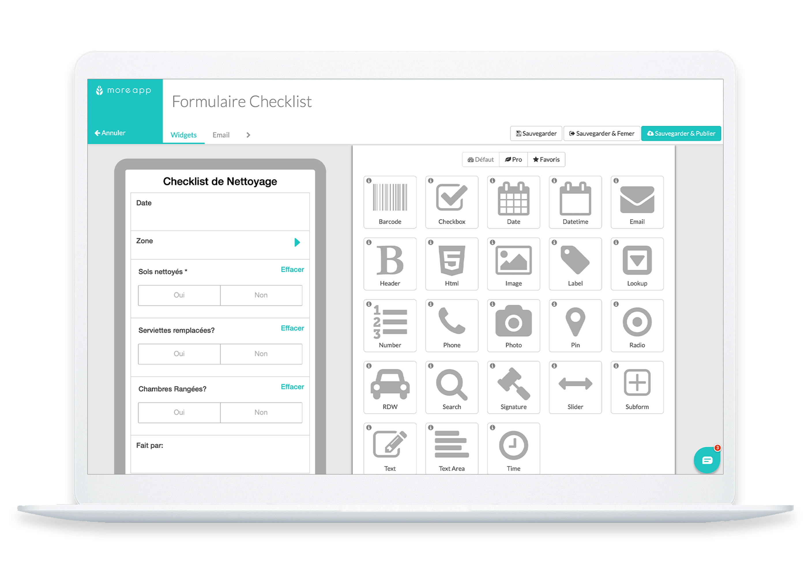 Créateur Formulaires Checklist MoreApp 