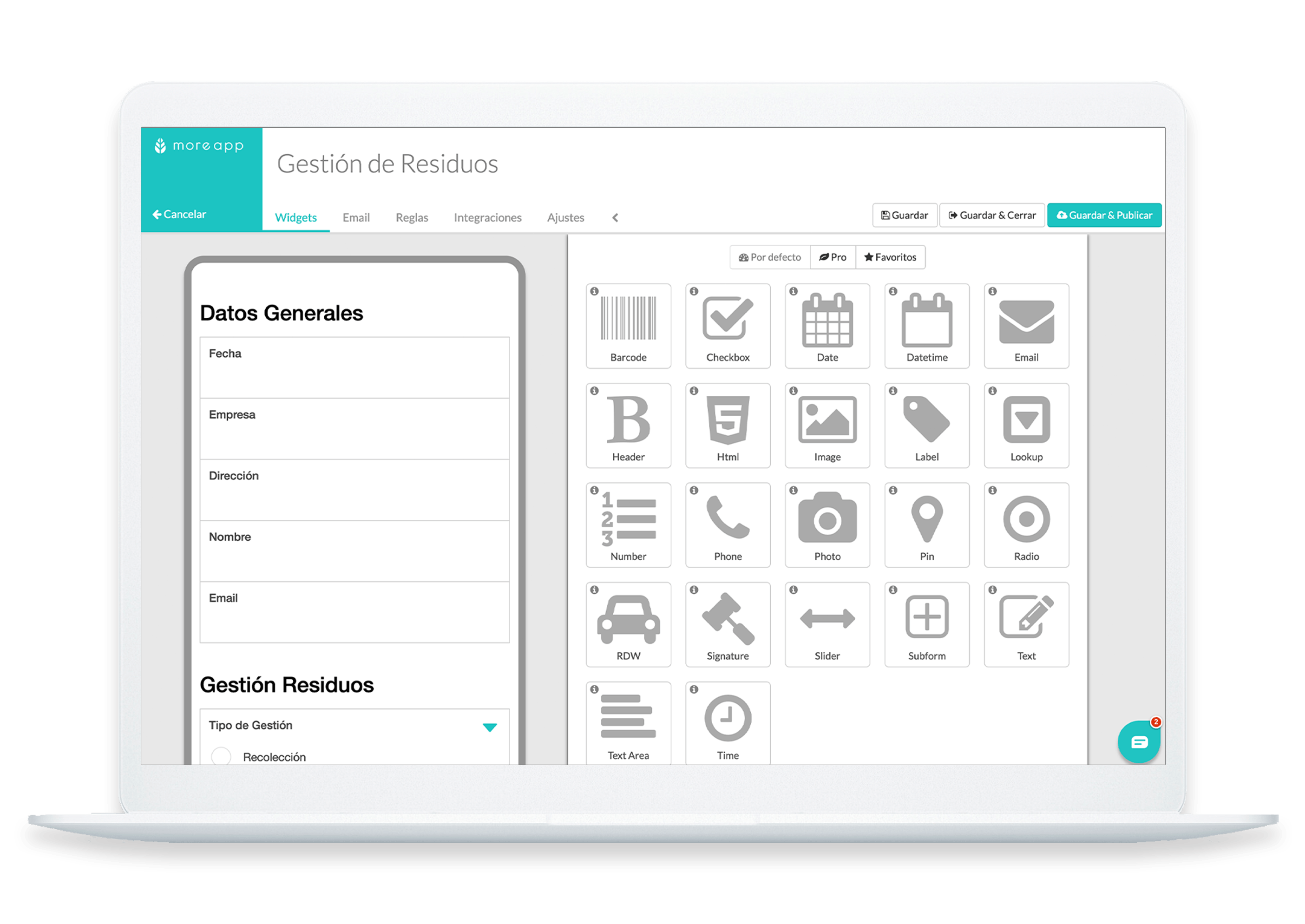 Formulario de Gestión de Residuos en el Generador de Formularios MoreApp