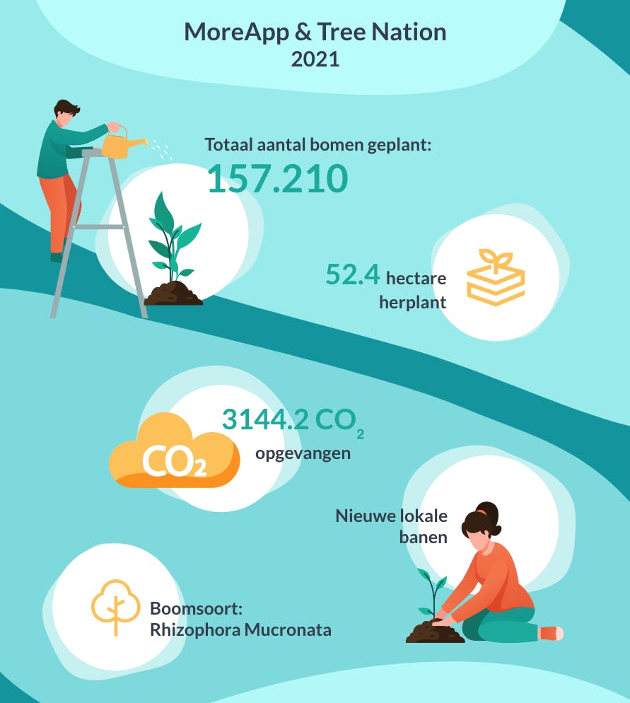 Tree-Nation en MoreApp zijn verantwoordelijk voor het herplanten van bomen. 
