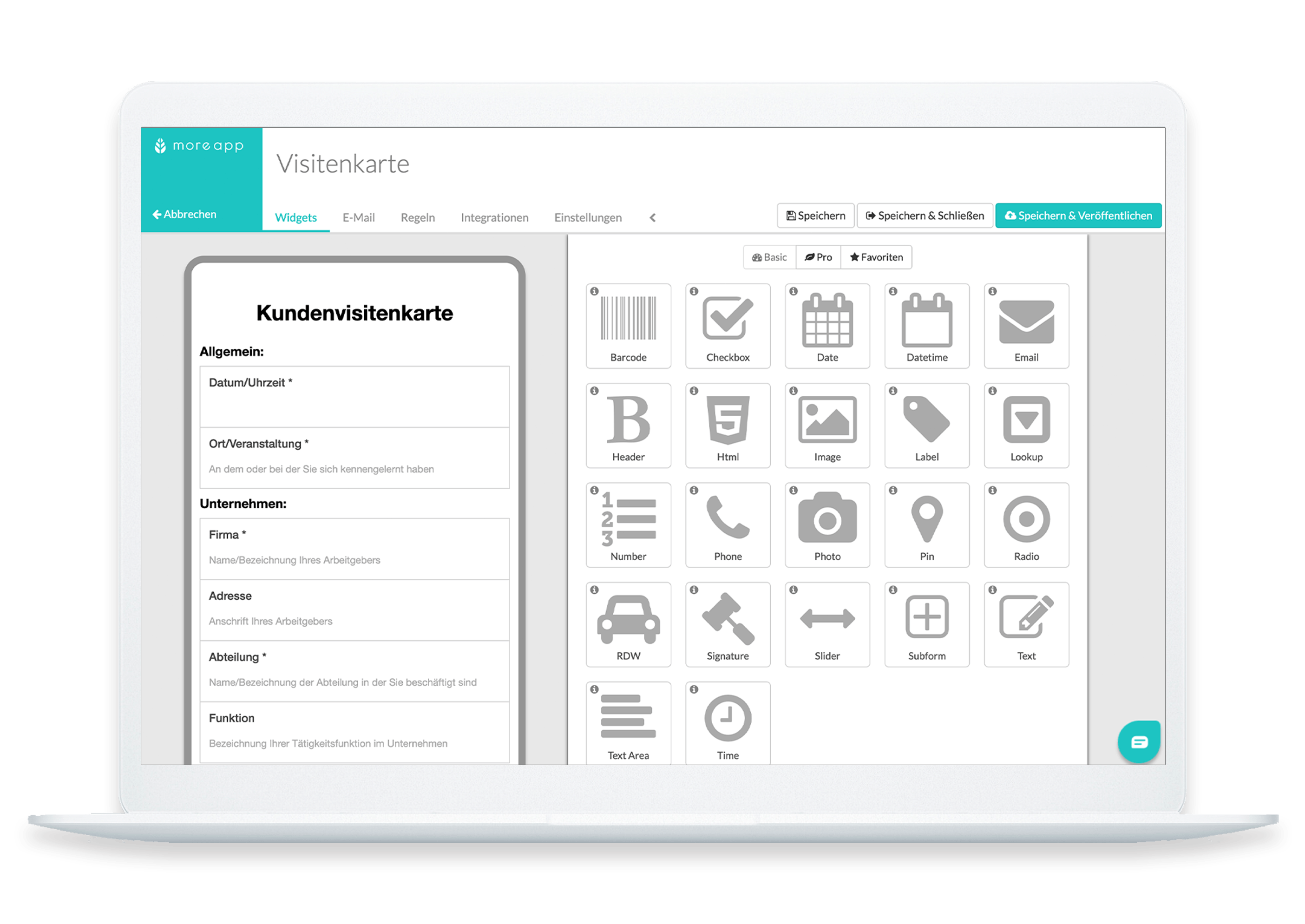MoreApp Plattform Visitenkarten-App