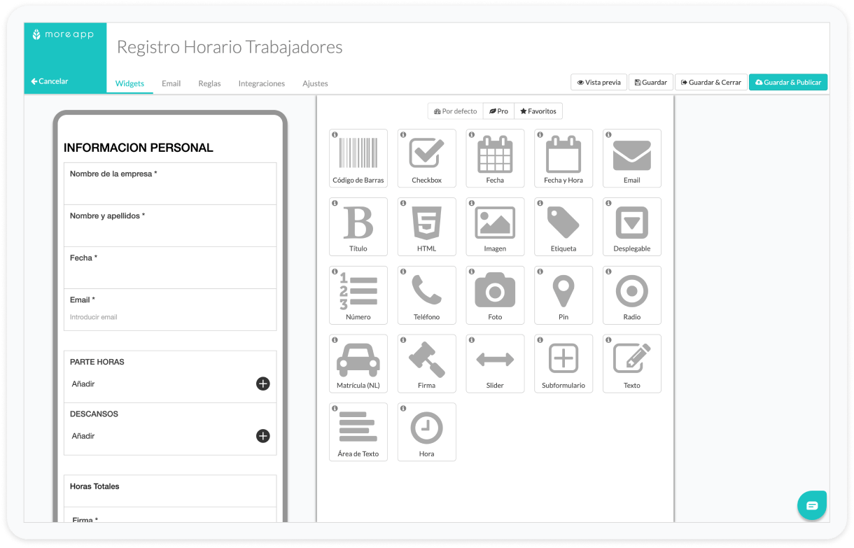 MoreApp Formulario Registro Horario Trabajadores