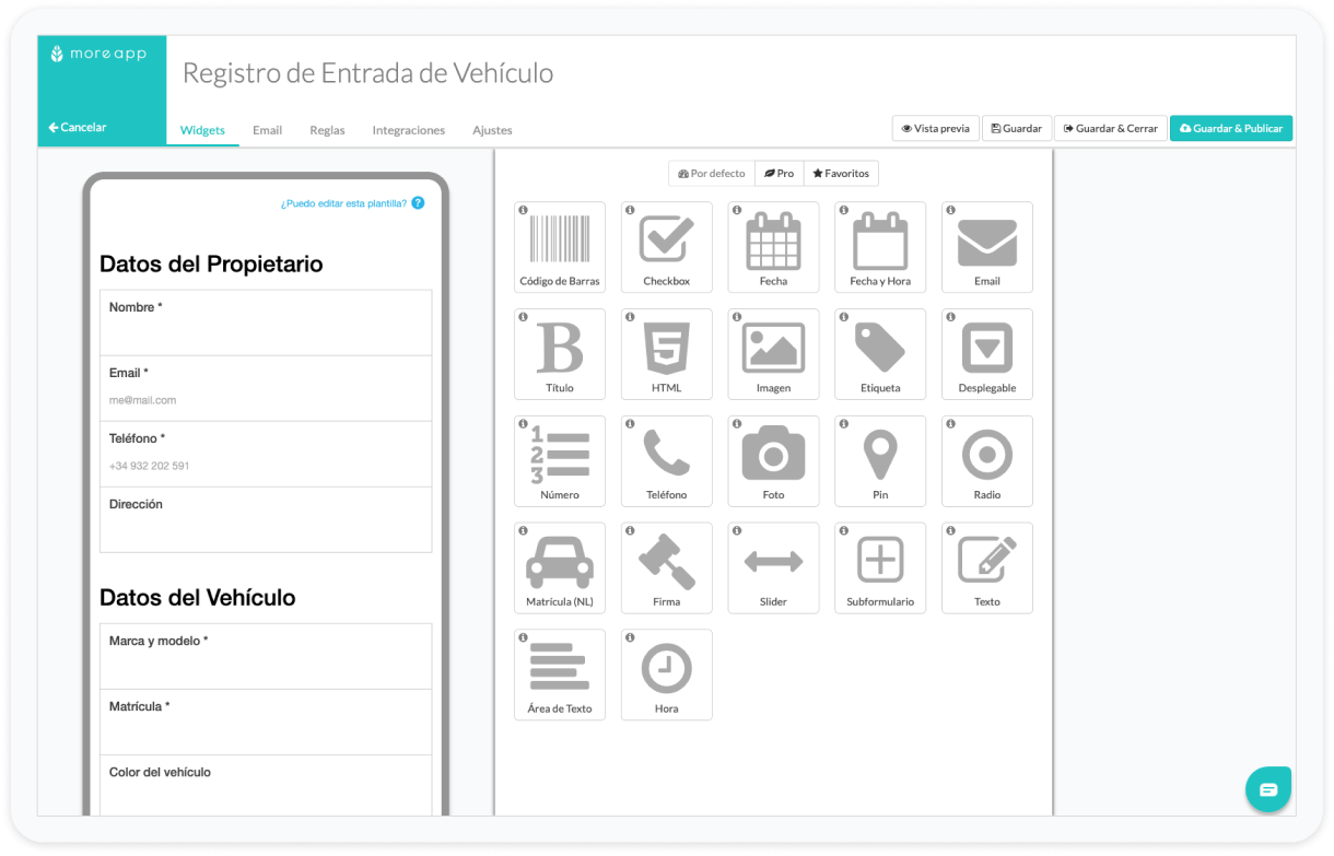 Formulario MoreApp: Registro de Entrada de Vehículo