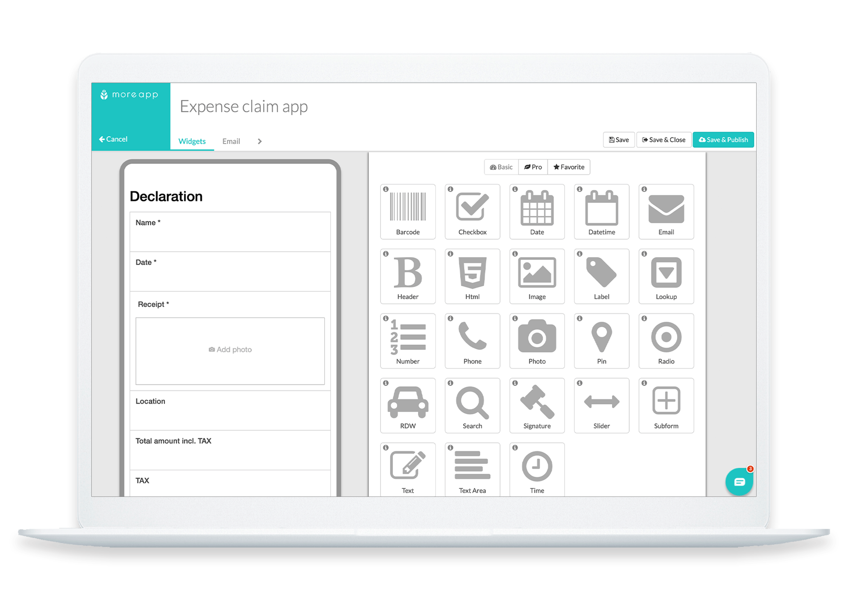 MoreApp Form Builder Expense claim form