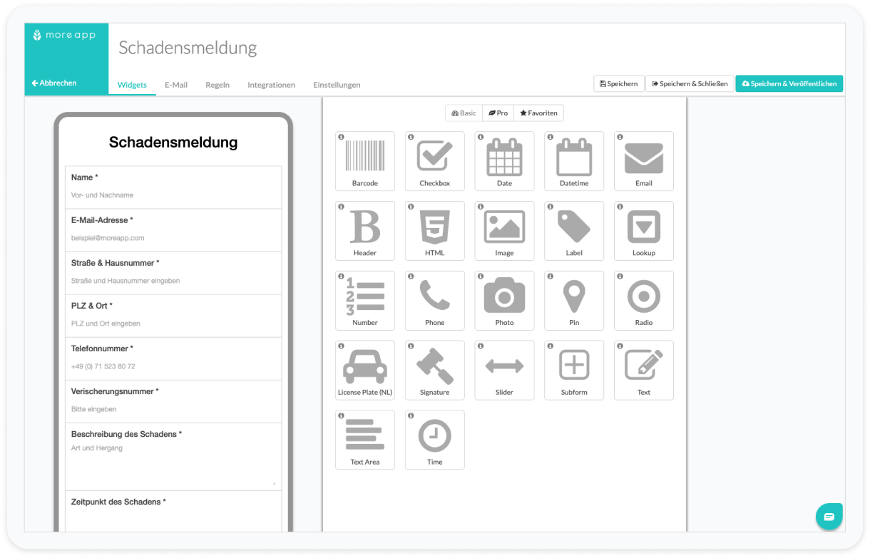 Formularvorlage für Schadensmeldungen