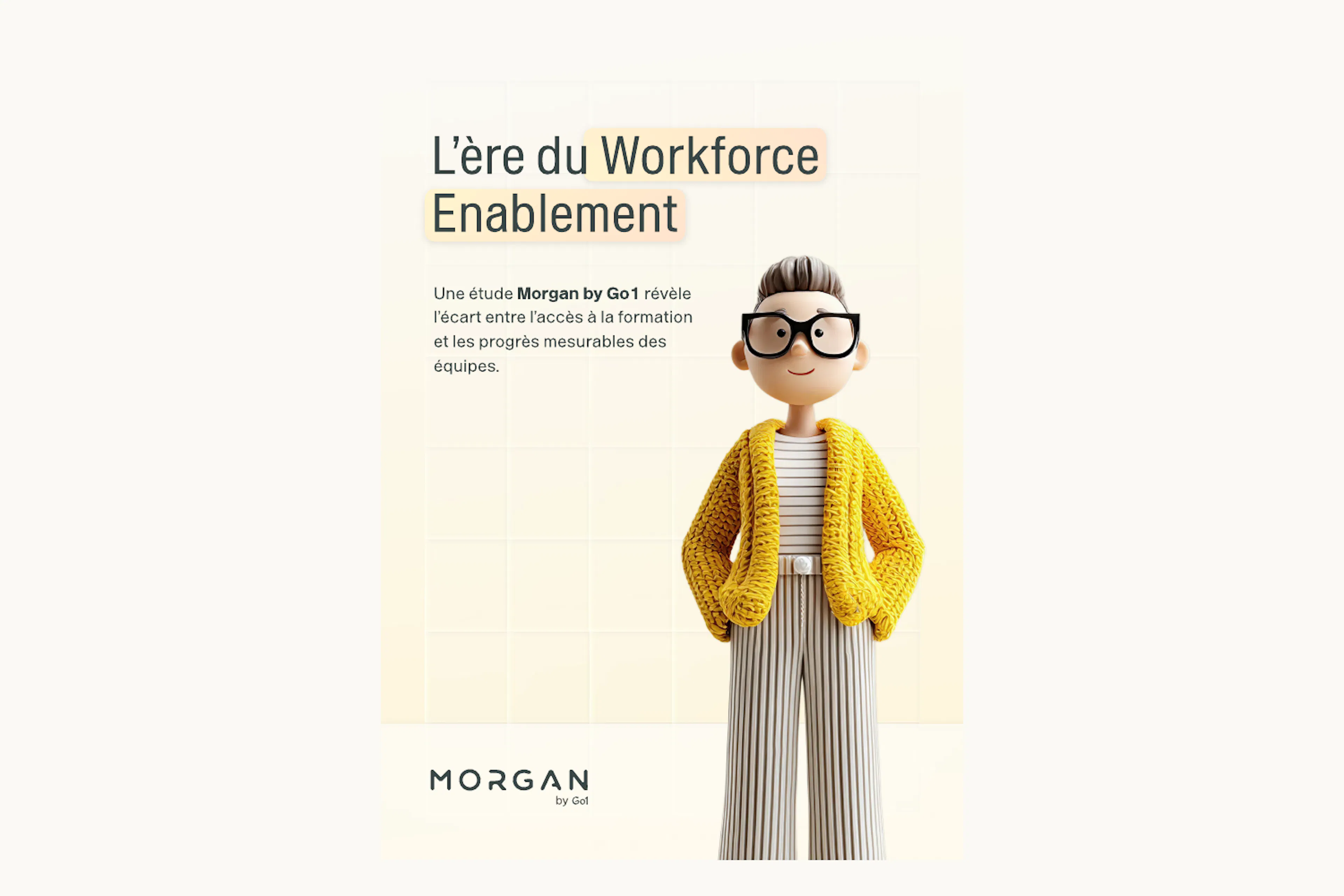 Couverture de la version française du rapport Morgan by Go1, avec Morgan en pull jaune