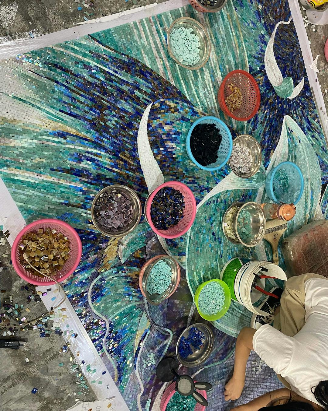 Factory execution of glass wall art